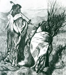 Hiawatha y Minne-Ha-Ha (grabado de Joseph Swain)