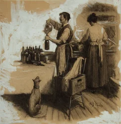 The Bootleggers (Carboncillo y gouache sobre tabla)