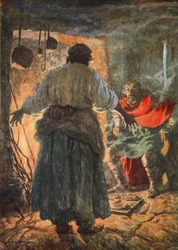 Regañan a Alfred por quemar los pasteles (litografía en color)