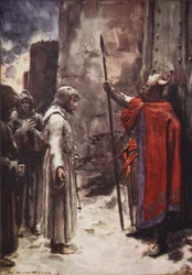 Descalzo, vestido con una camisa de pelo, Enrique se presentó ante las puertas, suplicando ser admitido, ilustración de 