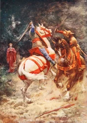 El caballero del cisne (litografía en color)