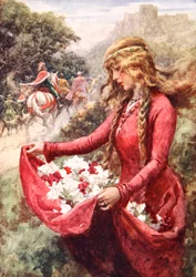 Las rosas de Santa Isabel (litografía en color)