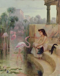 Una chica con flamencos