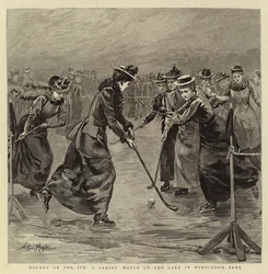 Hockey sobre hielo, un partido de damas en el lago en Wimbledon Park