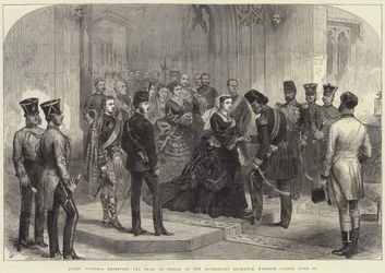 La Reina Victoria recibiendo al Shah de Persia en la Entrada del Soberano, Castillo de Windsor, 20 de junio