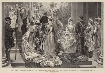 El primer salón de la temporada, al pie de la Gran Escalera en el Palacio de Buckingham