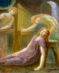 "Santa Cecilia" Pintura de Arthur Hughes (1832-1915) 1874 Colección particular