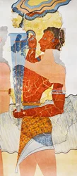 Reproducción de un fresco que representa a un copero, tomado del Palacio de Minos en Cnosos.