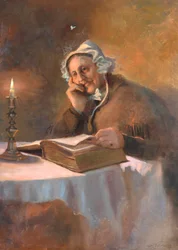 Retrato de una anciana leyendo la Biblia a la luz de las velas, 1896