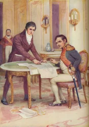 Fulton explica su submarino a Napoleón, c1925