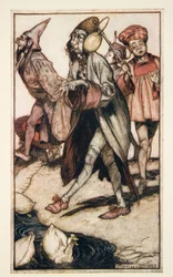 Un caballero laputiano dando un paseo, de Los viajes de Gulliver por Jonathon Swift (1667 - 1745), pub. 1909