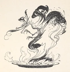 Un dragón saliendo de un plato de dinero ardiendo