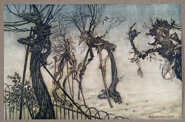 Un saúco cruzó cojeando el sendero y se detuvo a charlar con algunos niños pequeños ..., de Peter Pan en los jardines de Kensington de J. M. Barrie (1860-1937), publicado en 1906