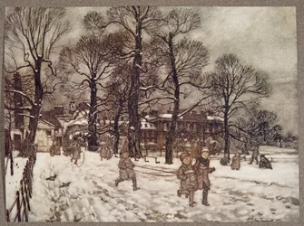 Una tarde cuando los jardines estaban blancos de nieve, de Peter Pan en los jardines de Kensington de J. M. Barrie (1860 - 1937), pub. 1906