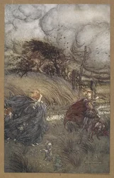 Y ahora nunca se encuentran en el bosque o en el verde, junto a la fuente clara, o a la luz de las estrellas, sino que se cuadran".
Una escena de "Sueño de una noche de verano".