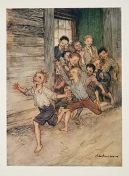 Estallando como una legión de pequeños demonios, de La leyenda de Sleepy Hollow de Washington Irving (1783 - 1859), pub. 1928