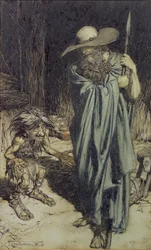 Enano y Wotan, del Anillo del Nibelungo de Wagner, 1911