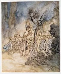 Entran ciertos segadores, adecuadamente vestidos, ilustración de La Tempestad de William Shakespeare, pub. 1926