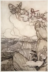 Hadas en las montañas., de Rip Van Winkle por Washington Irving, pub. 1910