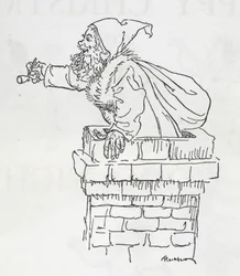 Papá Noel bajando por una chimenea