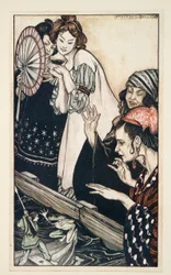 Encuentro de Gulliver con la rana, de Los viajes de Gulliver por Jonathan Swift (1667 - 1745), pub. 1909