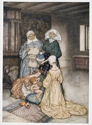 ¿No tenía yo cuatro o cinco mujeres que me atendían? ilustración de La Tempestad de William Shakespeare, pub. 1926