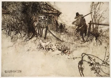 Encontró la casa en decadencia. Mi propio perro, suspiró el pobre Rip, me ha olvidado., de Rip Van Winkle por Washington Irving, pub. 1910