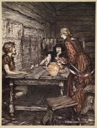 Hunding descubre la semejanza entre Siegmund y Sieglunde, ilustración de 