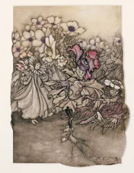 Ilustración de Peter Pan en los jardines de Kensington de J.M. Barrie, 1906