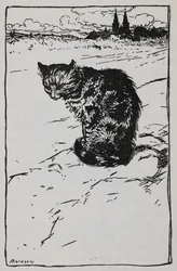Ilustración de un gato de Los músicos de la ciudad de Bremen.