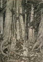 En el Bosque con un Barril de Rip Van Winkle escrito por Washington Irving (1783-1859), 1905