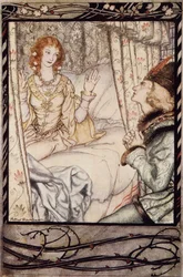 ¿Eres tú, mi príncipe? Te he esperado mucho tiempo, de The Arthur Rackham Fairy Book, pub. 1933