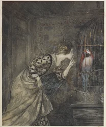 May Colvin y un loro en una jaula.