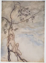 Alegremente, alegremente viviré ahora bajo la flor que cuelga de la rama, ilustración de La Tempestad de William Shakespeare, pub. 1926