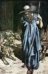 Mime y el vagabundo. Ilustración para Sigfrido y El ocaso de los dioses de Richard Wagner