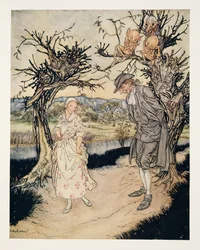 Paseando al atardecer, de La leyenda de Sleepy Hollow de Washington Irving (1783 - 1859), pub. 1928