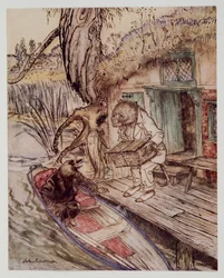 Pon eso bajo tus pies, observó al Topo, mientras bajaba al bote, de El viento en los sauces de Kenneth Grahame (1859 - 1932), pub. 1940