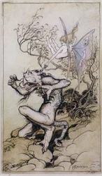 Duende y Monstruo, una ilustración de Cuentos de Shakespeare por Charles y Mary Lamb