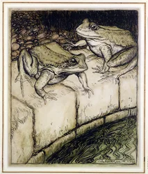 Las Ranas y el Pozo, ilustración de Fábulas de Esopo, publicada en 1912