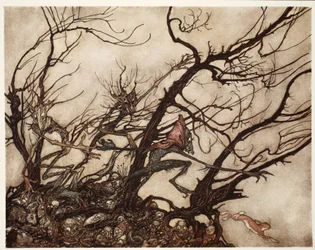 Los indios los consideraban la morada de los espíritus., de Rip Van Winkle por Washington Irving, pub. 1910