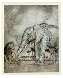 El león, Júpiter y el elefante, ilustración de 