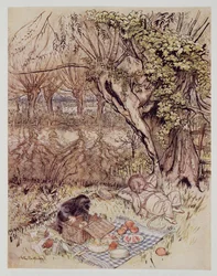 El Topo rogó como un favor que se le permitiera desempacarlo todo él solo, de El viento en los sauces de Kenneth Grahame (1859 - 1932), pub. 1940