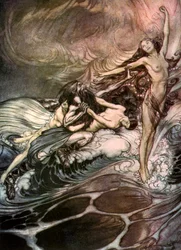 Las Doncellas del Rin obtienen posesión del anillo y lo llevan en triunfo, c. 1911