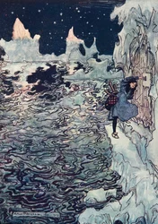 La buena hermanita se cortó su diminuto dedo, lo introdujo en la cerradura y logró abrirla, de «Los cuentos de los hermanos Grimm», publicado en 1909