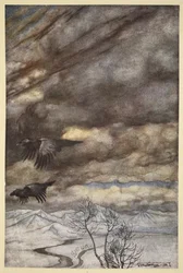 Los cuervos de Wotan, ilustración de "Sigfrido y el crepúsculo de los dioses".