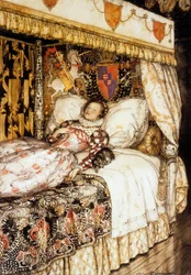 La princesa durmiente, ilustración de Arthur Rackham para el cuento de Charles Perrault "La bella durmiente"