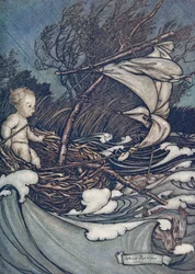 Se levantó una gran tormenta, y fue lanzado de un lado a otro, de Peter Pan en los Jardines de Kensington de J M Barrie, pub. 1906