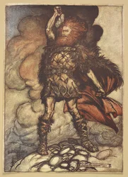 Thor levanta su martillo.