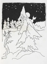 Dos hombres-árbol en un bosque nevado