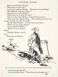 Cuando llegó a casa tenía la cuerda en la mano, pero no había nada al final, de Los cuentos de hadas de los hermanos Grimm, pub. 1909